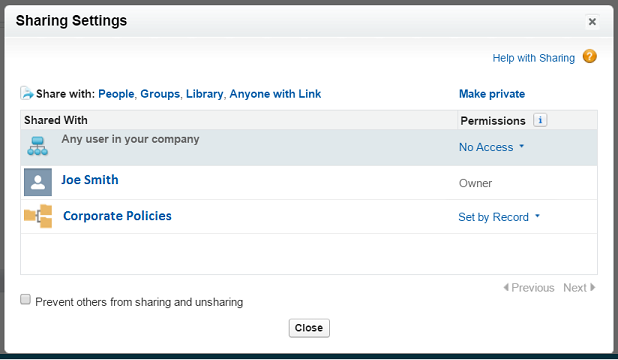 document sharing settings