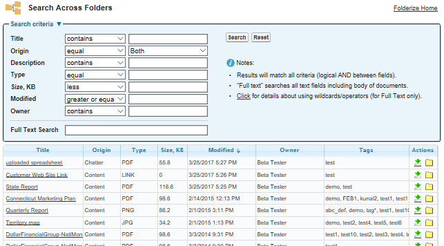 search across folders page