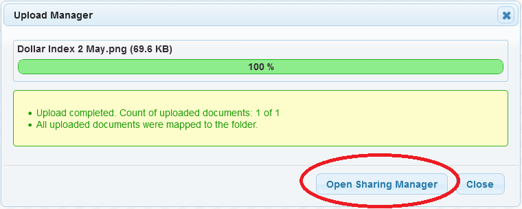 Open Sharing Manager at Upload